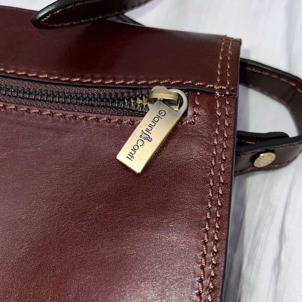 Gianni Conti Brown Leather Crossbody Saddle Bag Classic Chocolate Excellent New - Picture 4 of 16